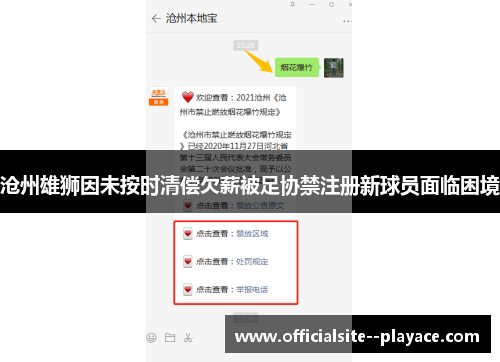 沧州雄狮因未按时清偿欠薪被足协禁注册新球员面临困境